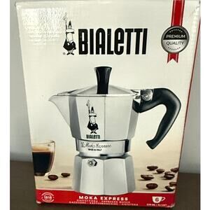 Bialetti Moka Express Italian Stovetop Espresso Maker Natural Silver 6 Cups NIB